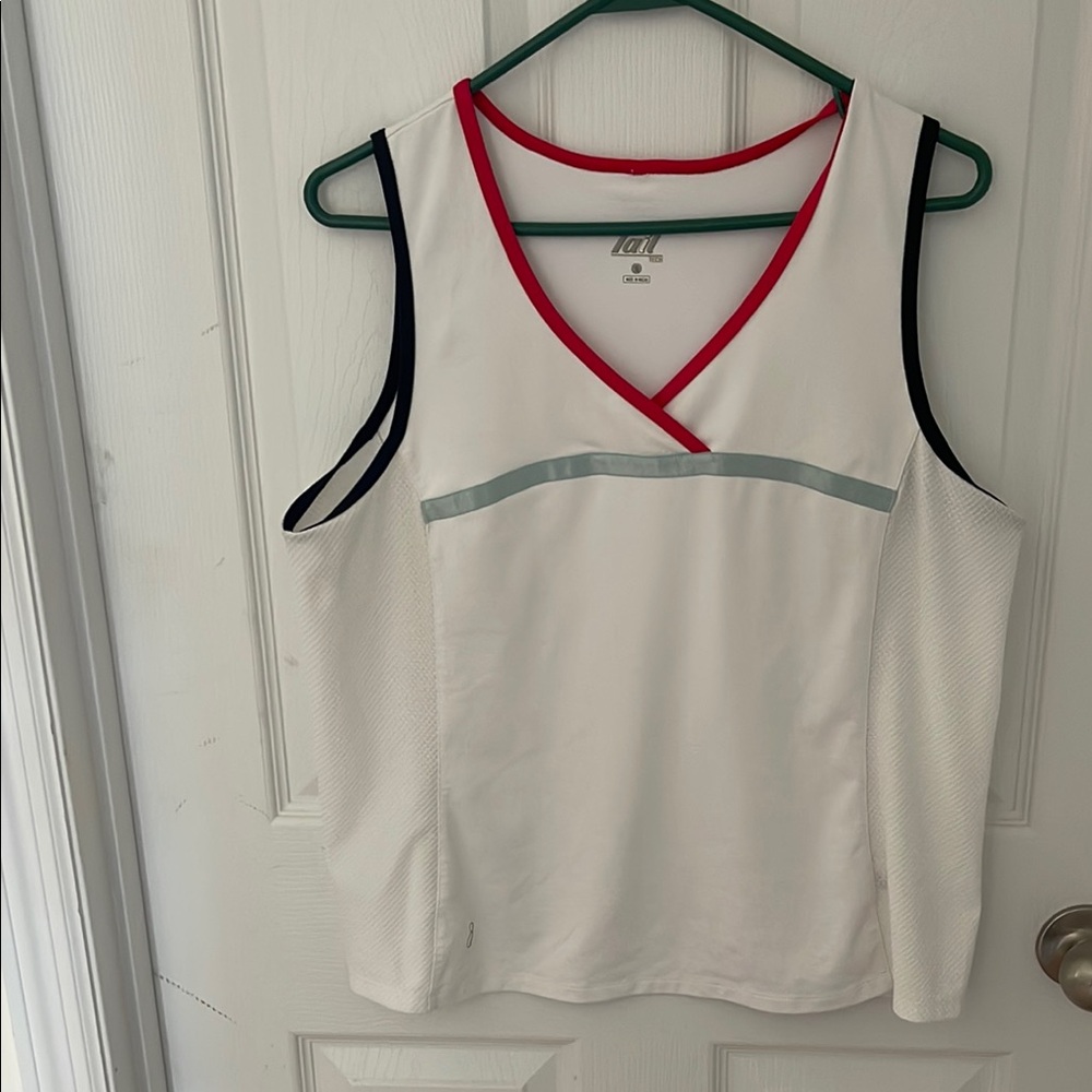 Women's White and Red Athletic Top